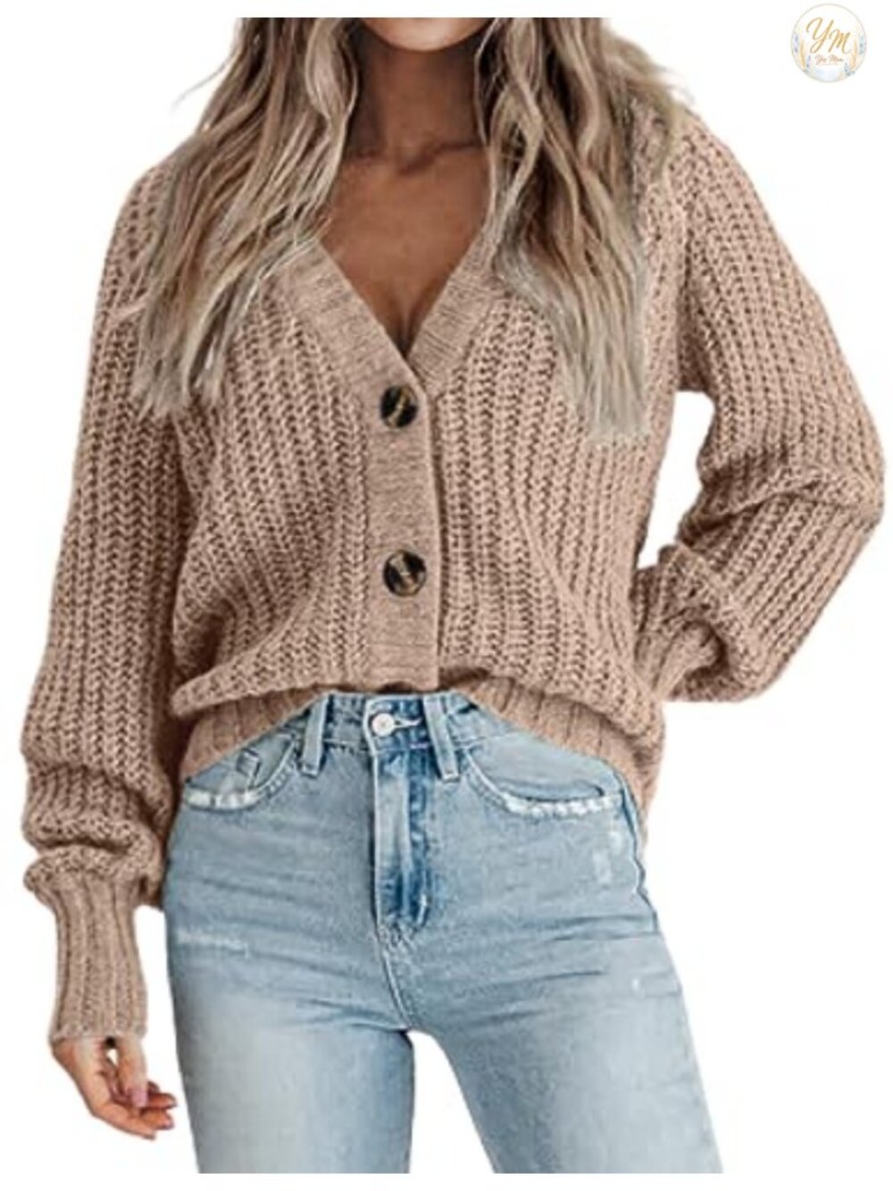 Zeagoo Chunky Knit Cardigan V-Neck Button Down Cropped Sweater